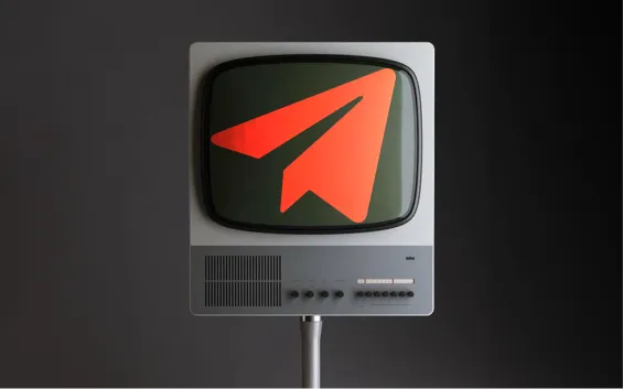footer image, an old tv with telegram icon on screen
